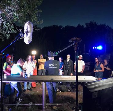 David R. Dufour directing cast in a party scene for "Jack Hardy's Guide to Blackjack".