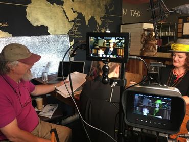 David R. Dufour directing Tonya June Moore for "Jack Hardy's Guide to Blackjack", showing film gear.