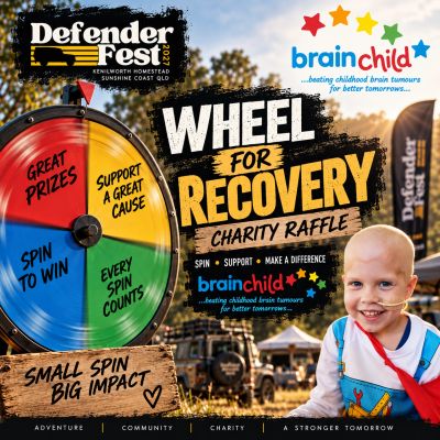 Charity raffle event Wheel for Recovery at Defender Fest 2023 supporting Brainchild.