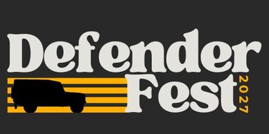 Defender Fest 2027 logo with vehicle silhouette.
