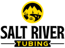 Logo for Salt River Tubing featuring mountains and a river.