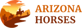 Logo of Arizona Horses with desert and horses imagery.