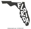 Black silhouette of Florida with text.
