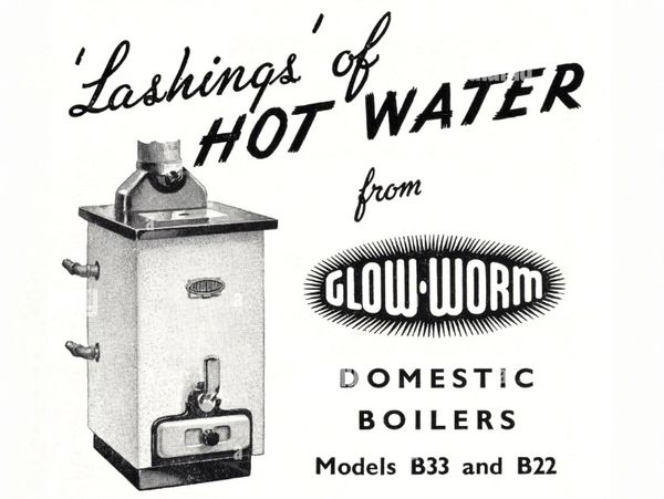 Vintage ad for Glow-Worm domestic hot water boilers, models B33 and B22.