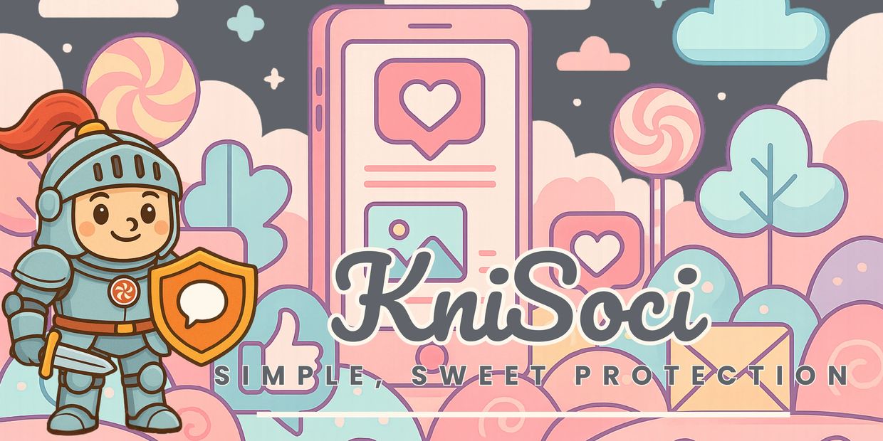 KniSoci app logo featuring a candyland-style knight guarding a mobile phone—symbolizing sweet, simple digital protection.