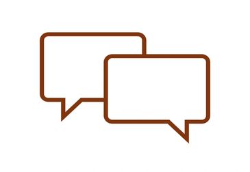 Two overlapping brown speech bubbles.