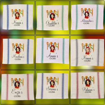 Dish Towels customizes with names and hair styles