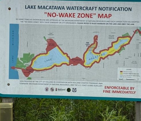 Lake Macatawa No Wake Zone Map/Photo Courtesy of Boat Safe Chicago holland michigan boat rules boater safety boat safe chicago