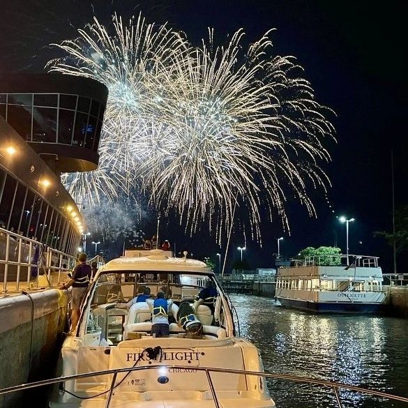 Fireworks from the Chicago Locks/Photo courtesy of Knot Gulfing Charters Chicago locks fireworks wednesday and Saturday fireworks