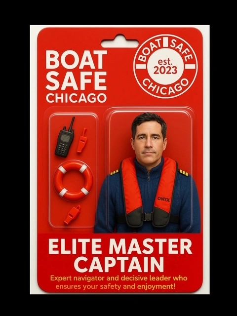 The Perfect Captain- Packaged! Photo generated in collaboration with Bard AI Google/courtesy of Boat Safe Chicago charter captain boat captain charter boat charterboat safe boating boater safety