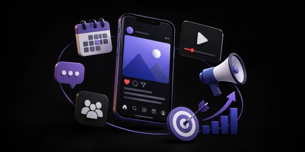 Digital marketing and social media concept with smartphone.