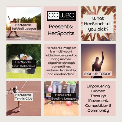 Collage promoting HerSports programs for women in various sports and wellness activities.