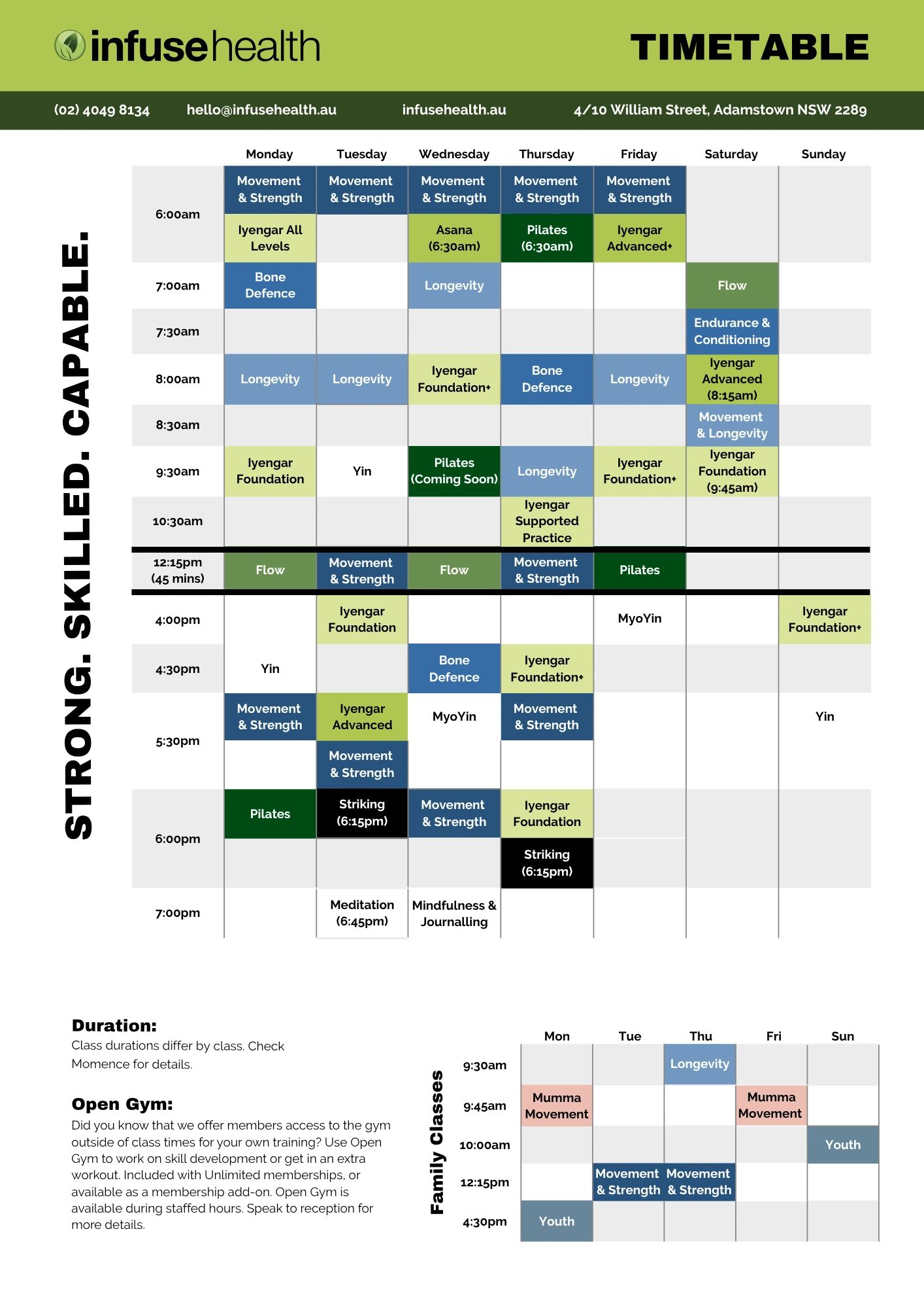Infuse Health timetable