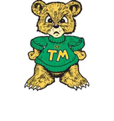 a teddy bear with st TM on it.
