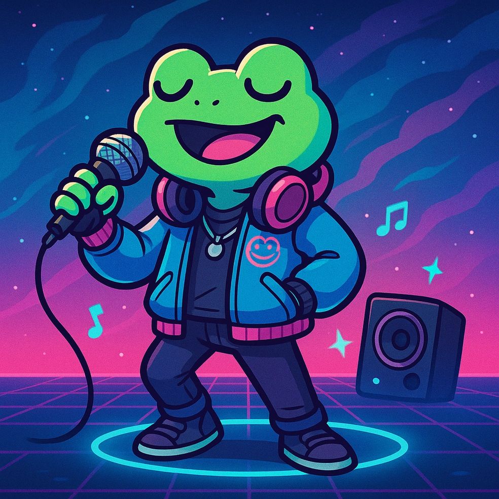 Frog singer with headphones