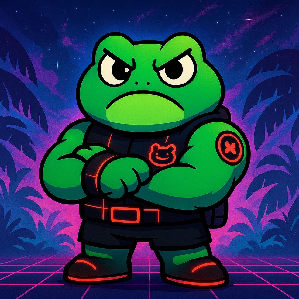 Strong frog with combat vest