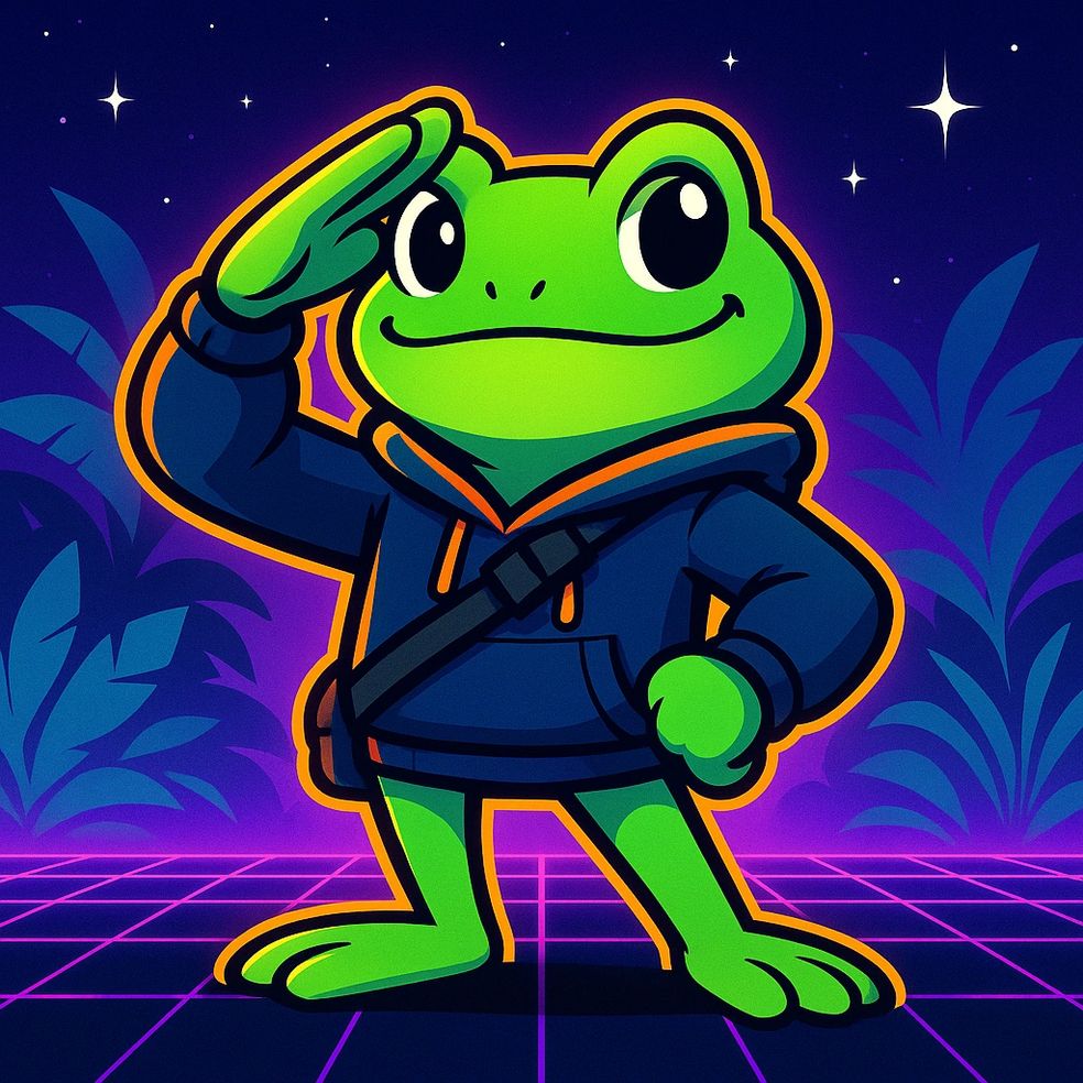 Saluting frog in neon forest