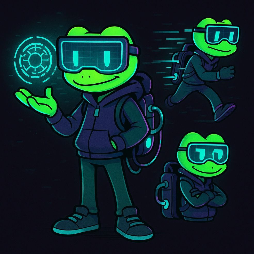 Frog with visor and backpack