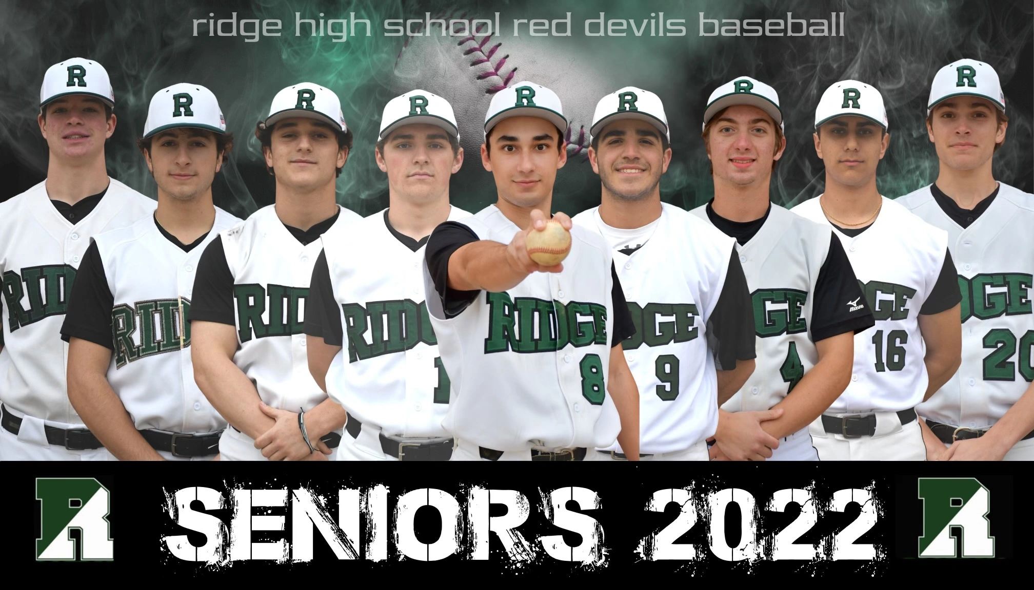 Ridge High School Red Devils baseball seniors 2022 team photo.