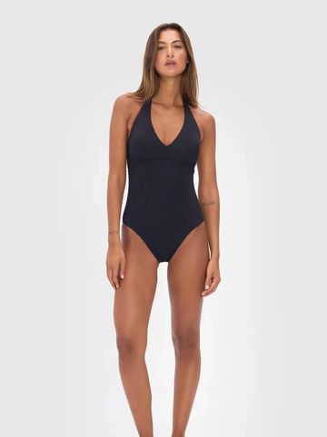 Ellery and Moss Janet Halterneck One Piece Swimsuit - Black Ribbed