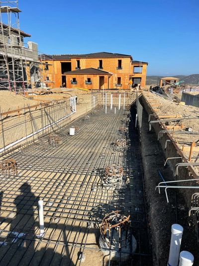 New pool under construction with steel rebar shell