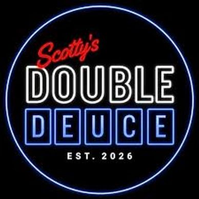 A neon sign for Scotty's Double Deuce, established in 2026.