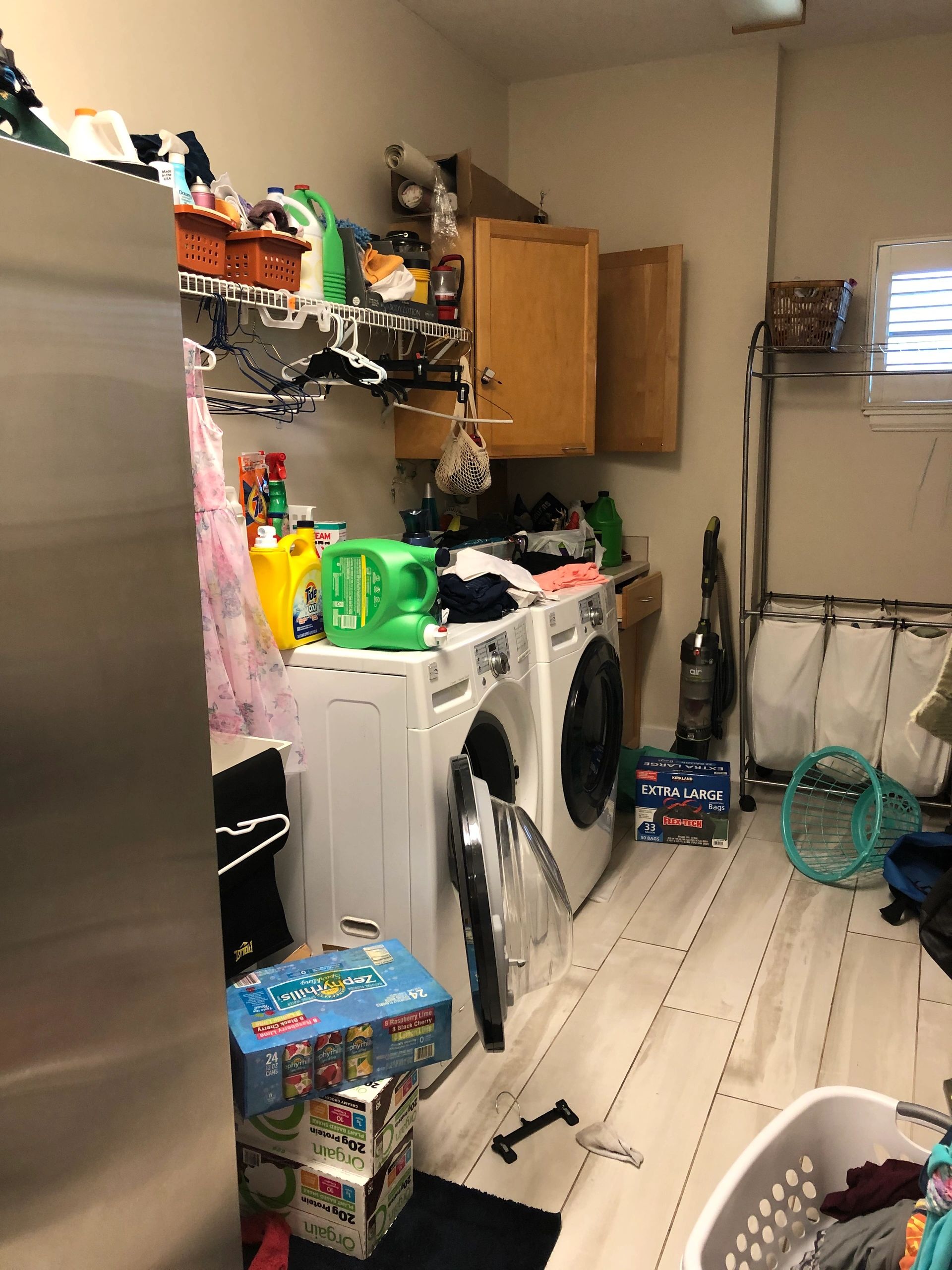 A messy laundry room