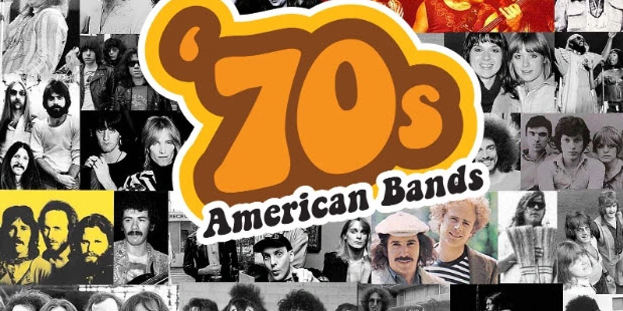 Collage of 70s American rock bands.