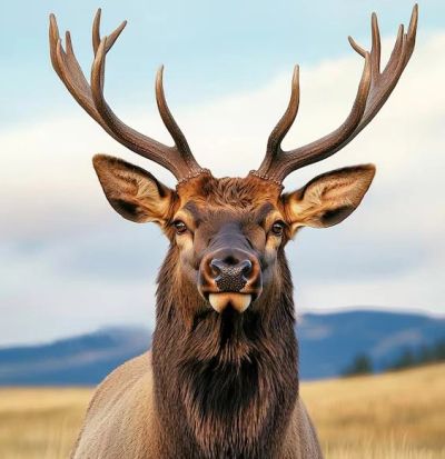 A majestic elk with large antlers.