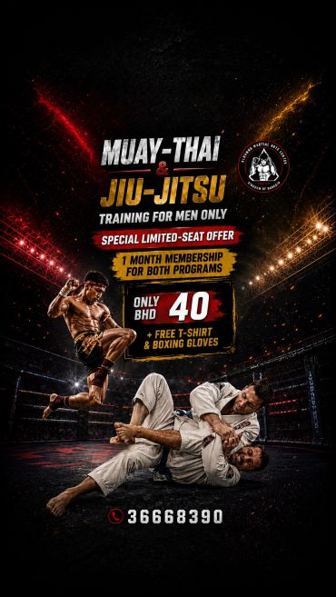 Muay-Thai and Jiu-Jitsu training offer with membership and free gear.