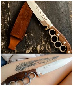 # FUCK MND Motor neurone disease (MND) Crucible stainless steel blade with brown ebony handle and through tang