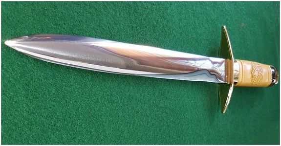 Hand made Masonic Inner Guard poniard with huon pine handle and gold plated guard and pommel