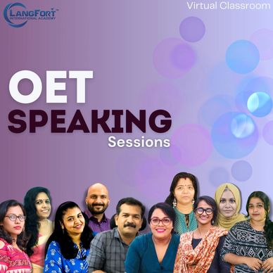 Promotional banner for OET Speaking Sessions by LangFort International Academy.