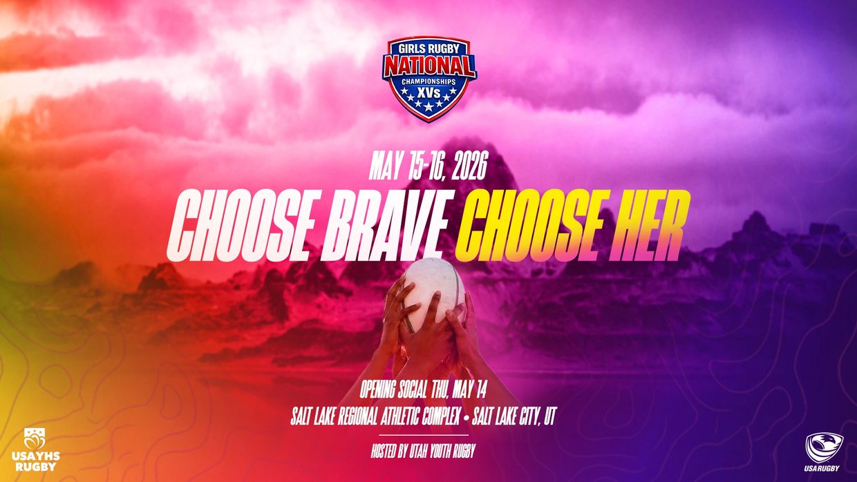 Promotional poster for the 2026 Girls Rugby National Championships in Salt Lake City.
