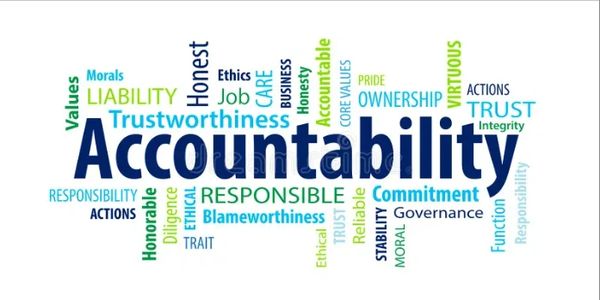 Word cloud centered around accountability and related ethical values.