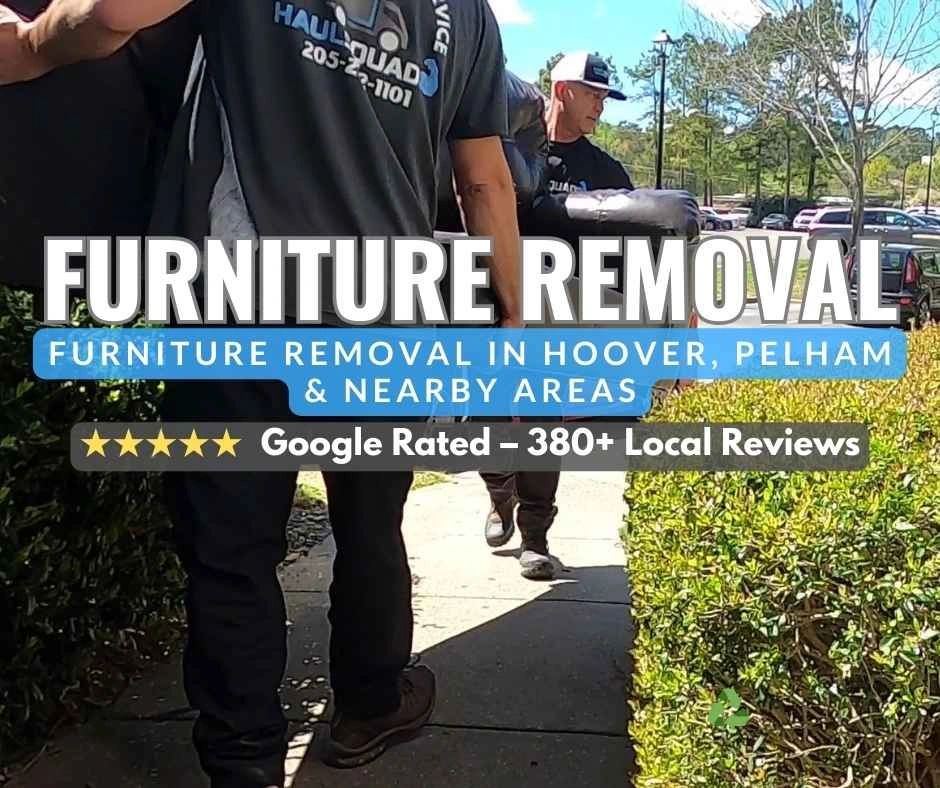 Haul Squad team lifting a couch during a same-day furniture removal job in Hoover, Alabama.