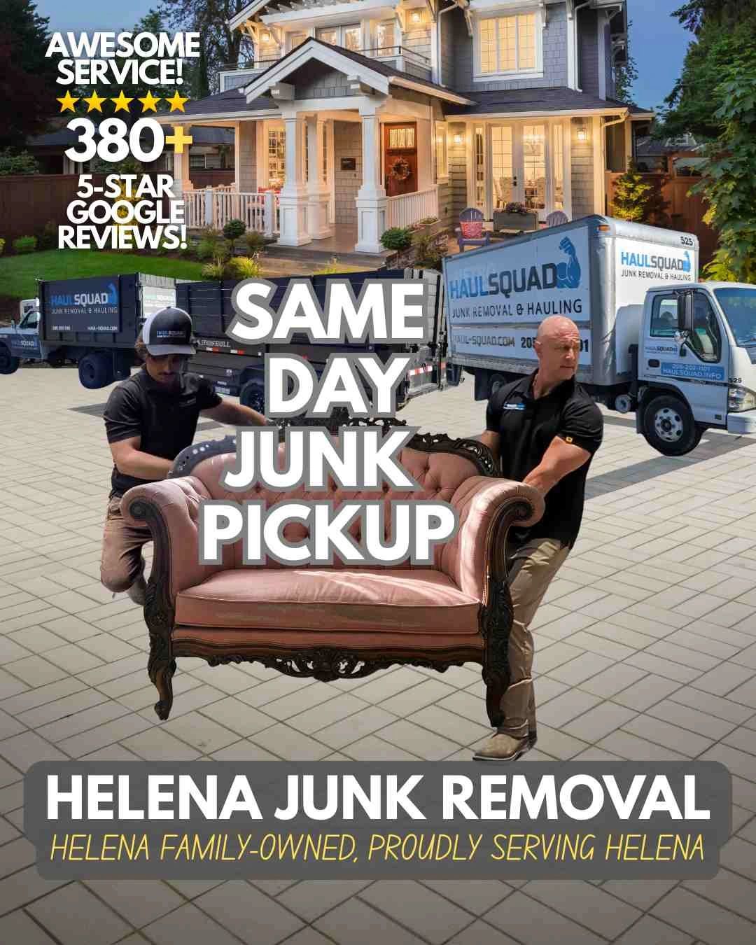Haul Squad team lifting couch during junk removal in Helena, AL –  affordable, 5-star rated service