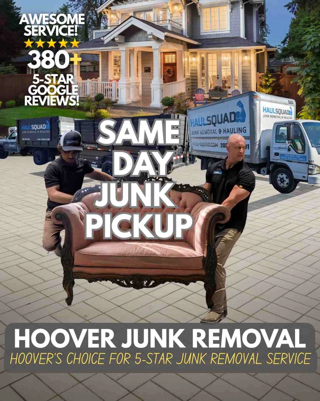 Haul Squad lifting pink couch during junk removal in Hoover, AL –fast, affordable, 5-star rated team