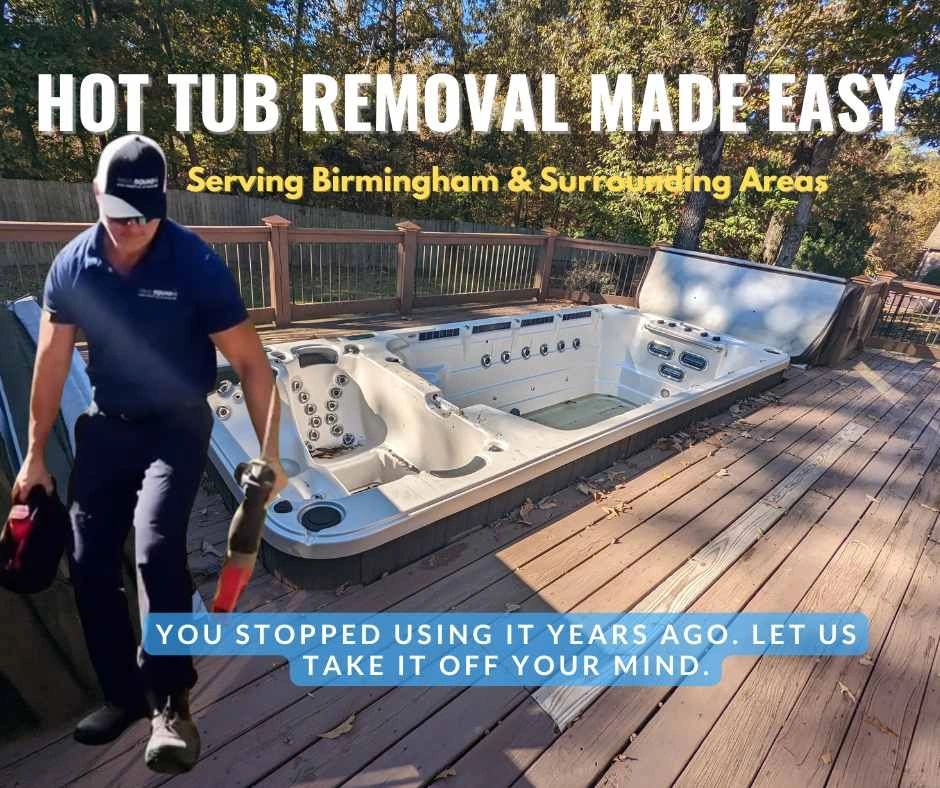 Haul Squad team member removing old hot tub from a back deck in Birmingham AL
