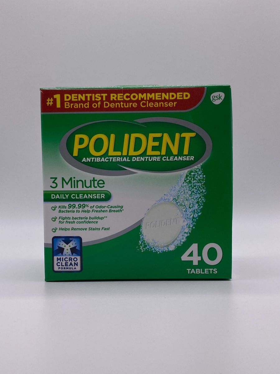 Polident Antibacterial Denture Cleanser 3 Minute Daily Cleanser 40 Tablets