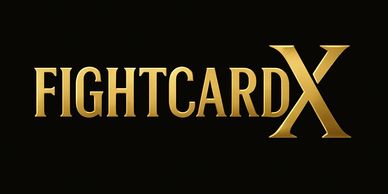 Golden text "FIGHTCARDX" on a black background.