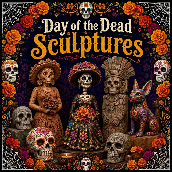 Discover Day of the Dead sculptures inspired by calaveras, Catrinas, ancestors, and Mexican culture.