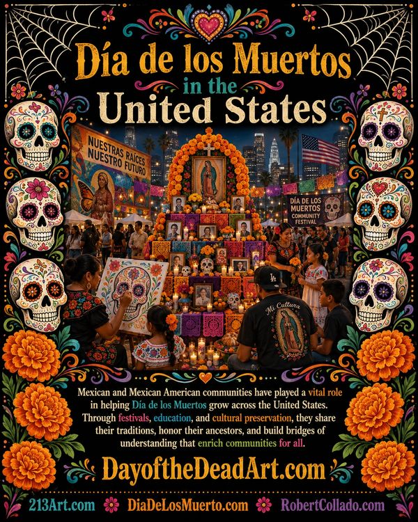 Día de los Muertos in the United States through Mexican American art, altars and festivals.