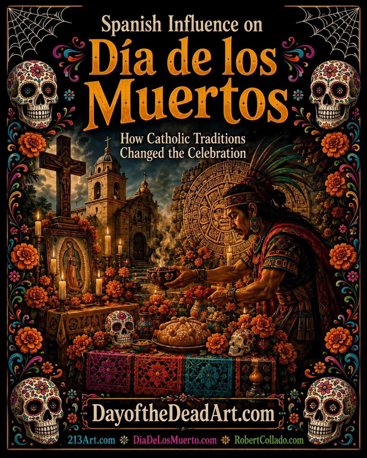 How Spanish Catholic traditions blended with Indigenous customs to shape Día de los Muertos.