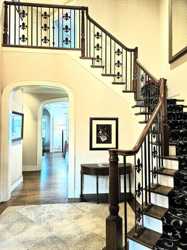 Hand forged wrought iron fleur-de-lis decorative guard railing by Primal Forge blacksmith shop