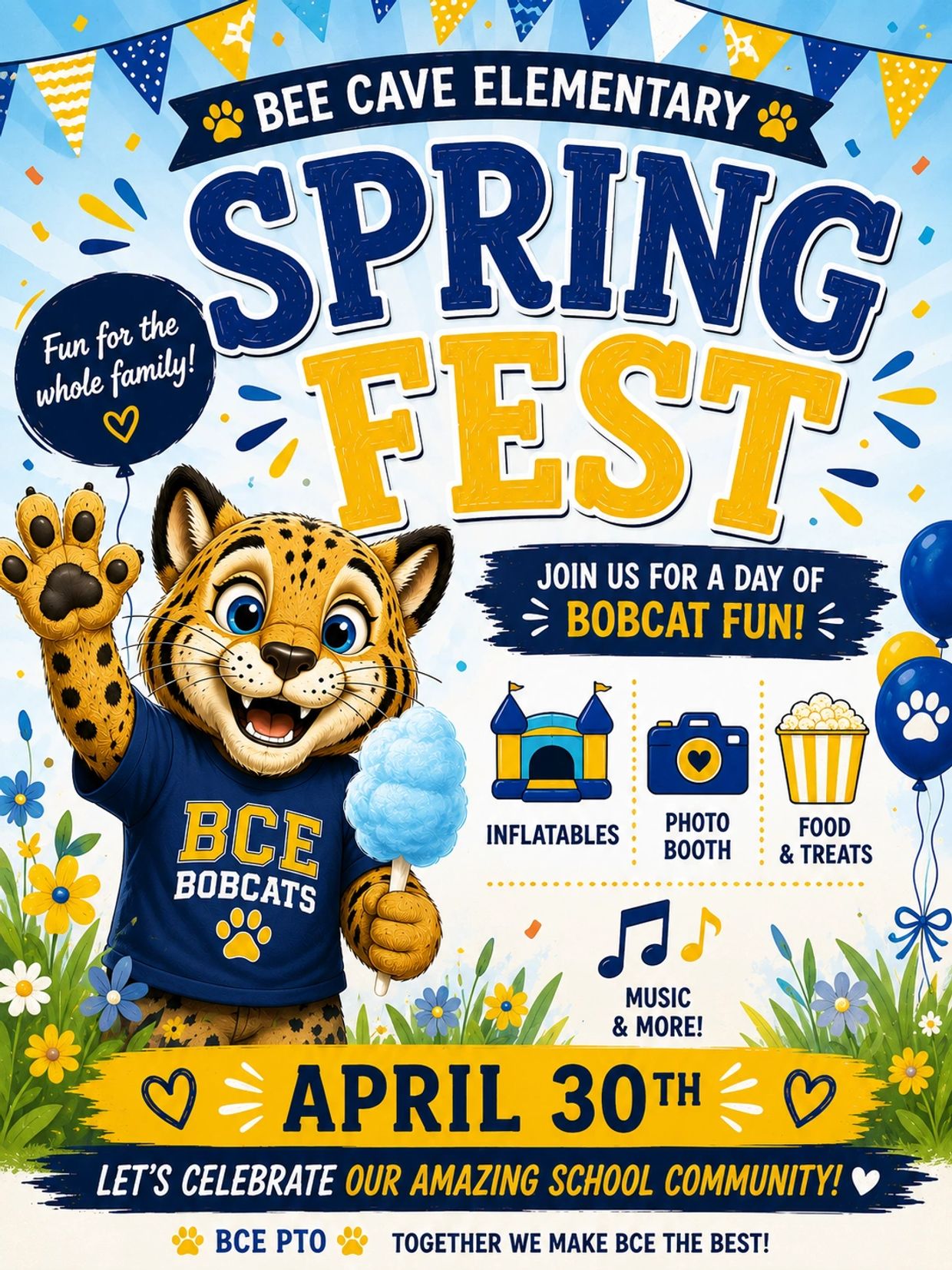 Bee Cave Elementary Spring Fest on April 30th with fun activities.