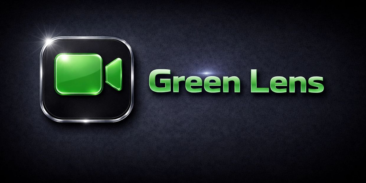 Logo Banner for Green Lens is a Green Film Camera icon on a black background