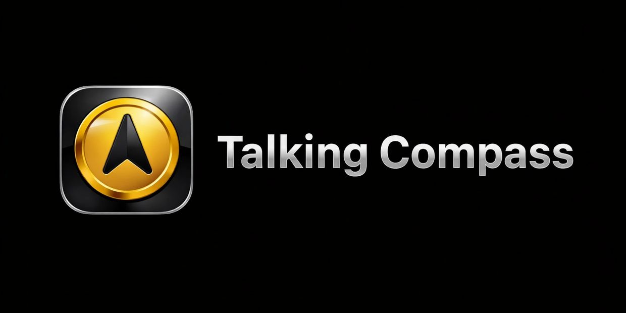 Talking Compass Logo, a black square containing a bold yellow circle with the classic navigation sty