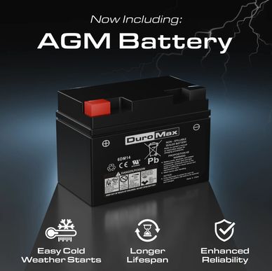 DuroMax AGM Battery offering cold weather starts, longer lifespan, and enhanced reliability.