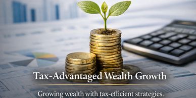 Stacked coins with a small plant symbolizing tax-advantaged wealth growth.